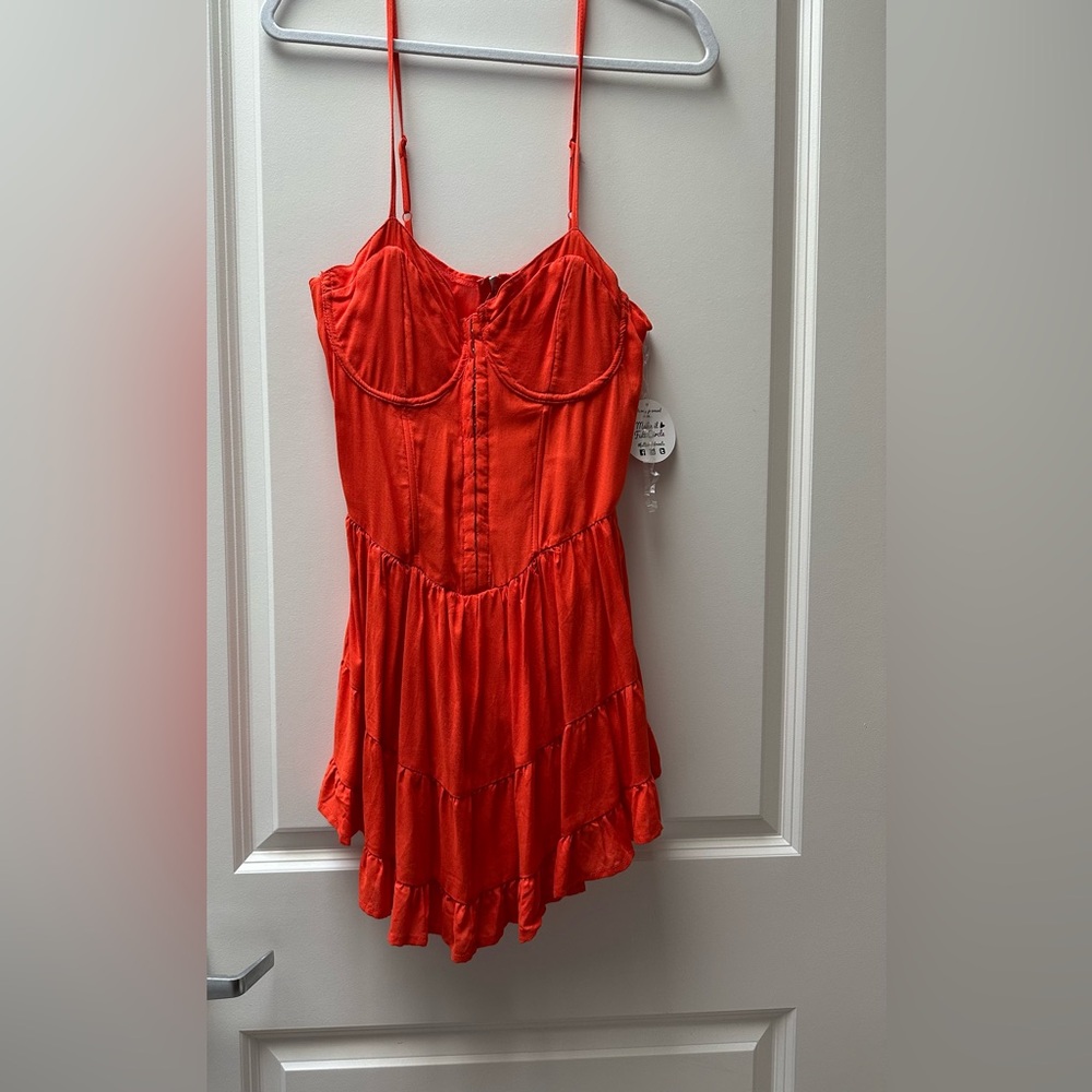 Red Spaghetti Strap Tiered Mini Dress